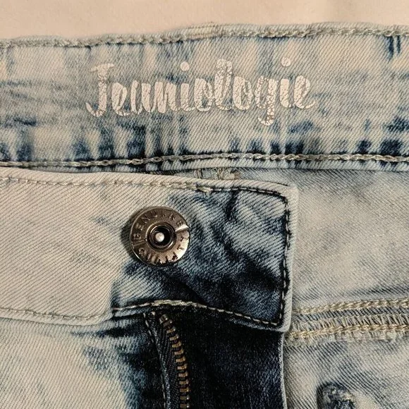 Jeaniologie Acid Wash Blue Denim High Rise Skinny Jeans Distressed Women's 14 - Picture 12 of 16